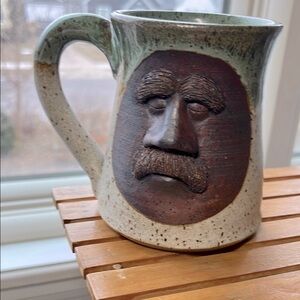 Handcrafted Green and Brown Ceramic Ugly Face‎ Mug